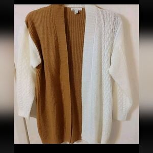 Catos Women's Long Sleeve Color block Sweater Cardigan Cream/Mustard Size S